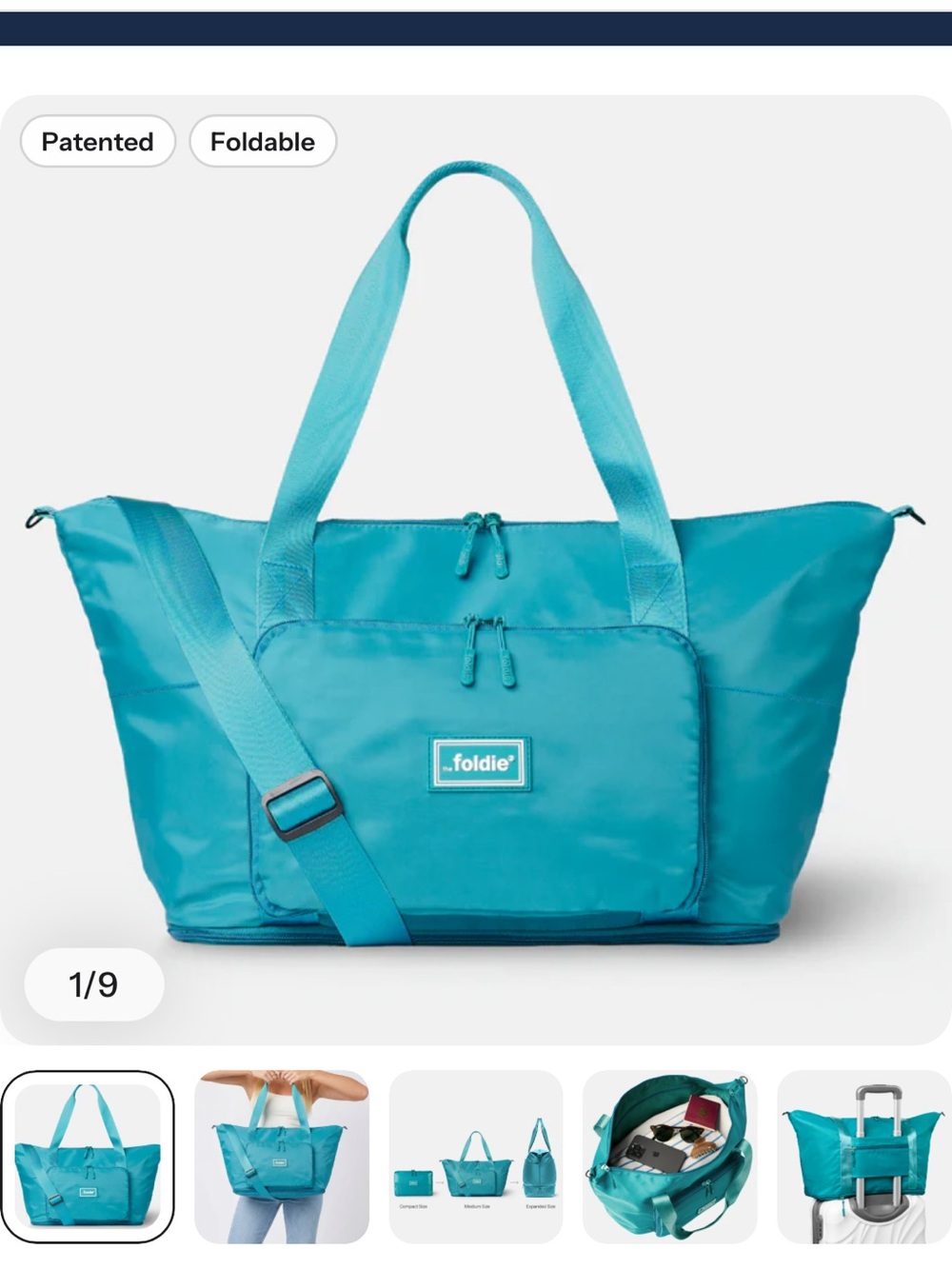 The Foldie Teal Travel Tote Bag